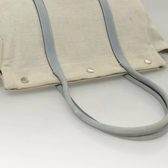 PRADA Tote Bag Canvas Beige Silver Auth 133386 - Picture 7 of 16